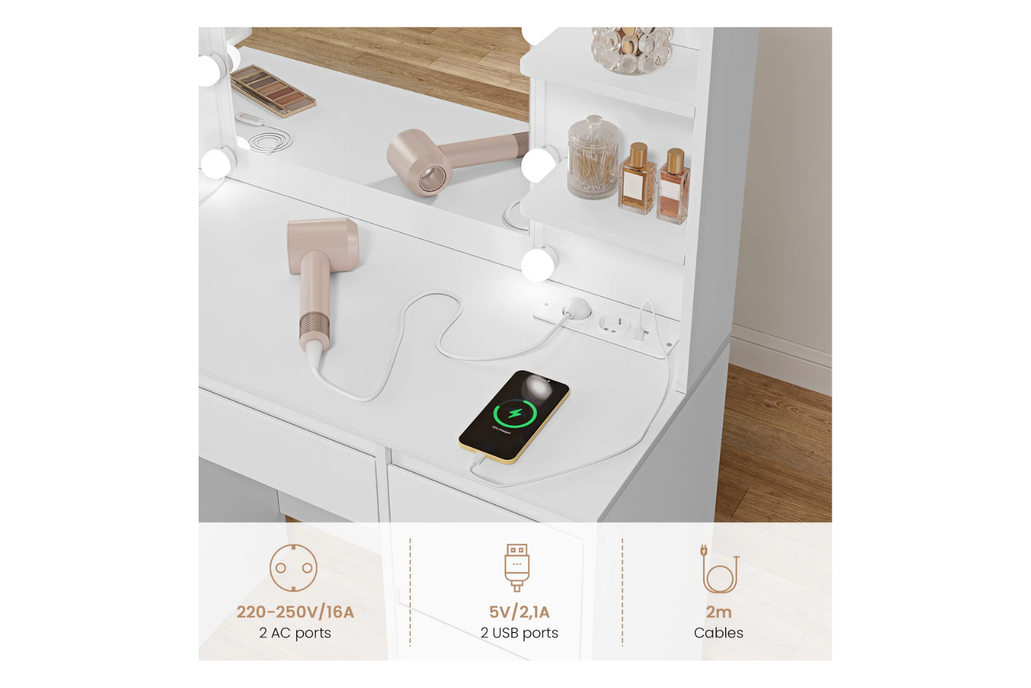 WOLTU White Dressing Table: Perfect Lighting Meets Style and Function