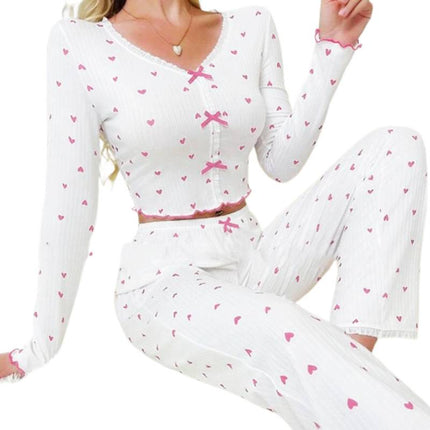 Elegant White Ribbed Pajama Set