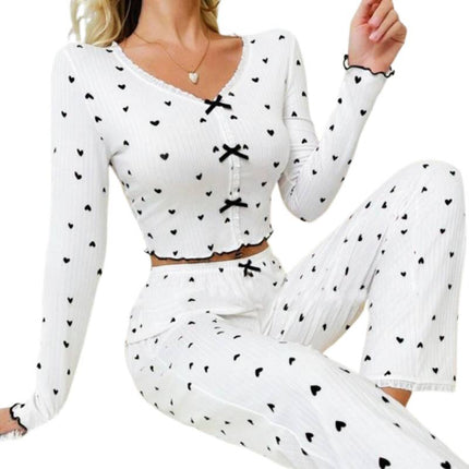 Elegant White Ribbed Pajama Set